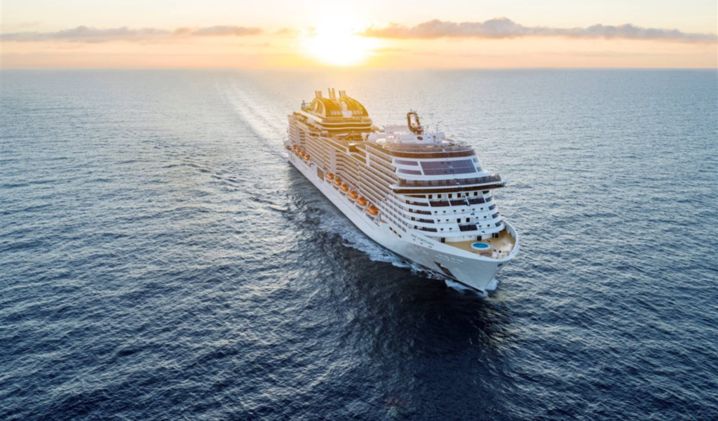 Cruise access review - image of MSC Virtousa sailing.
