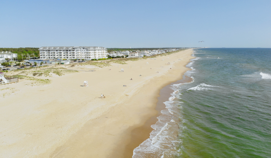 Virginia Beach Accessible Travel Review - view of a long sandy beach from above.