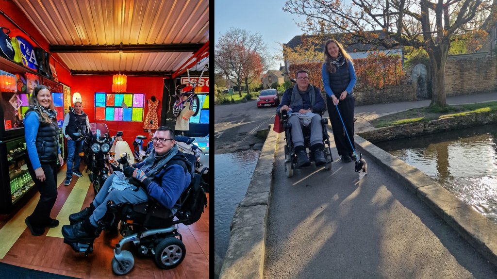 Shane, a wheelchair user, visits the Cotswold Motoring Museum and enjoys a flat riverside walk with Marta and a small dog.