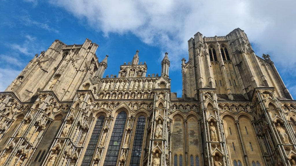 An image of Walls Cathedral, from below, looking upward.