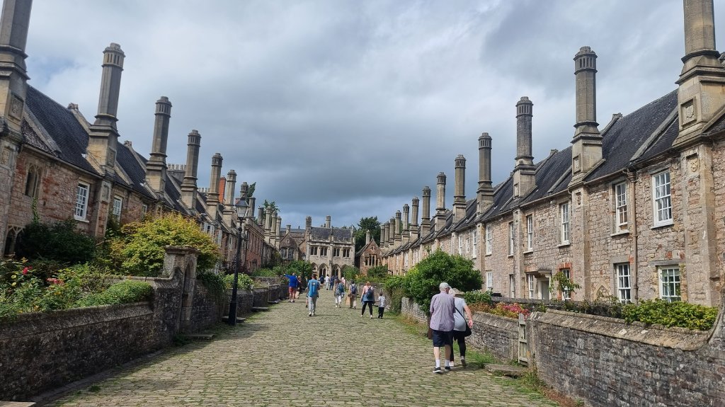 The famous Vicar's Close, with cobbled streets, old terraced houses and pretty gardens.