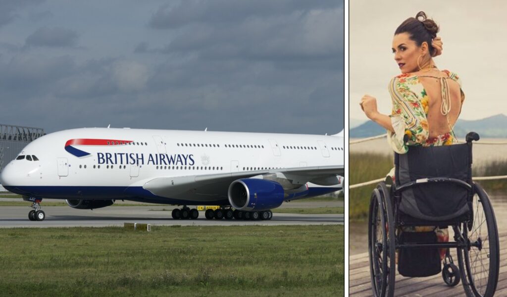 A photo of samanta bullock next to a photo of a british airways plane.