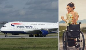 A photo of samanta bullock next to a photo of a british airways plane.